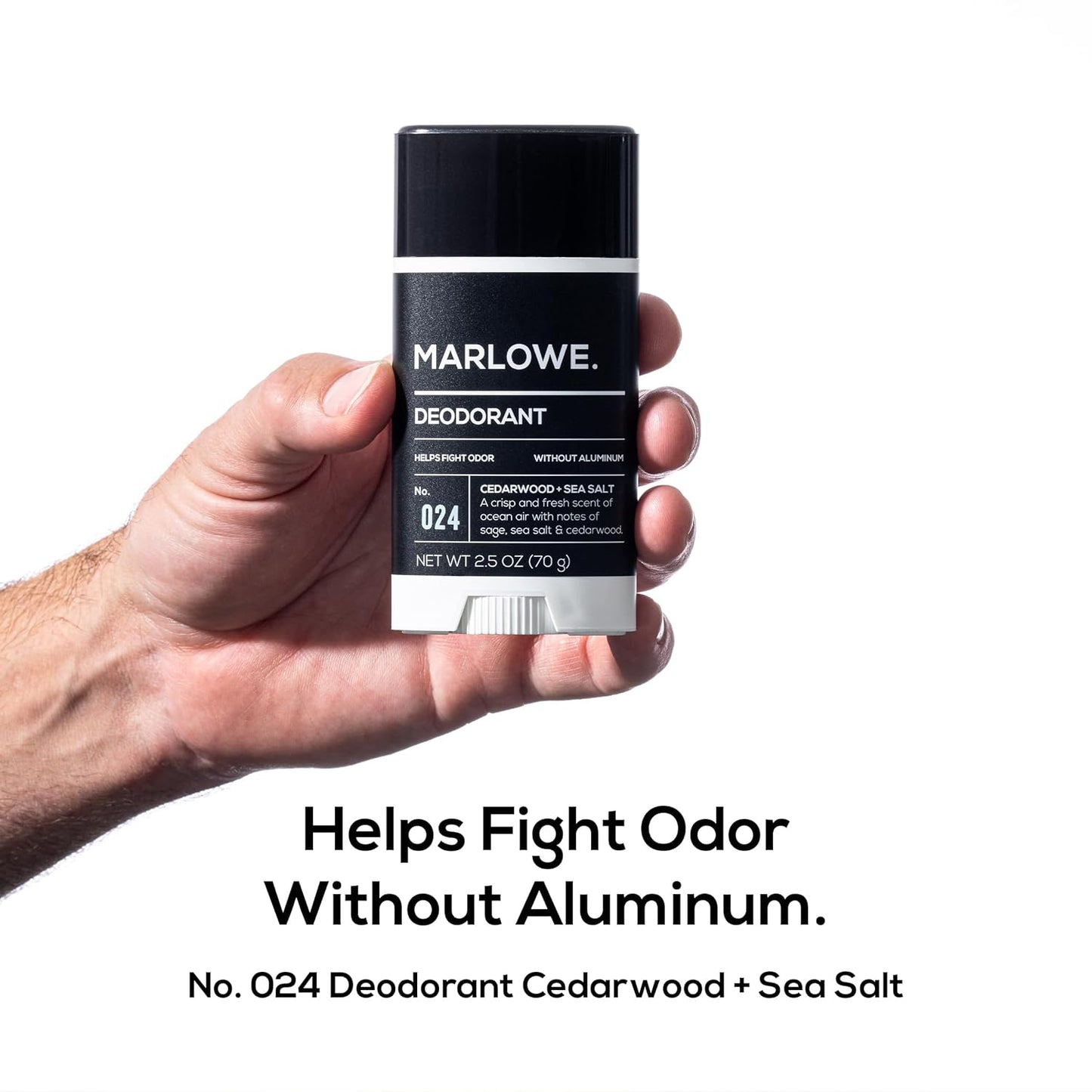Marlowe. Men's Aluminum-Free Deodorant Stick - Vegan Formula with Coconut Oil & Shea Butter | Fresh Cedarwood & Sea Salt, 2.5 oz