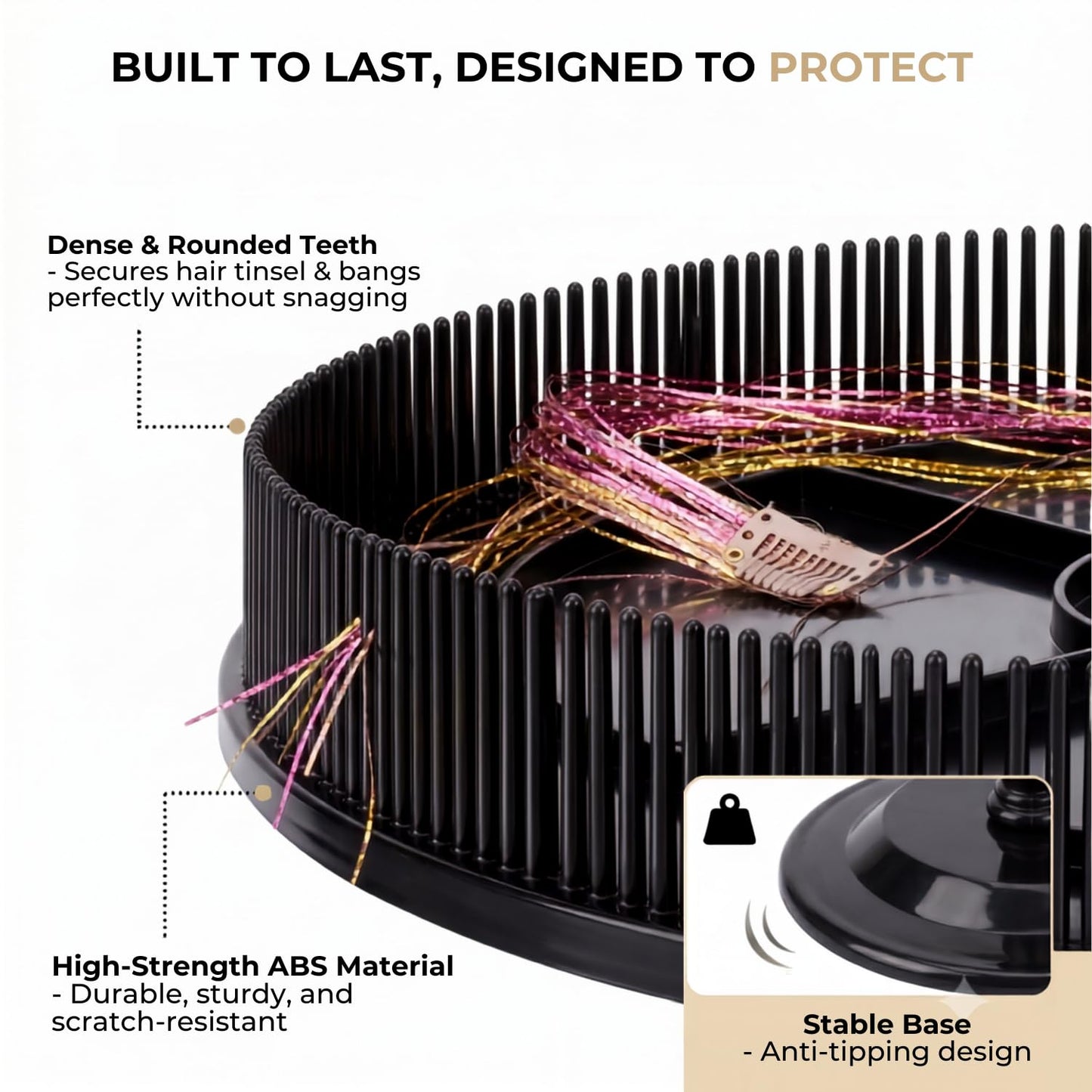 lightmay Adjustable Hair Extension Stand with Comb Disc for Clip-Ins, Black