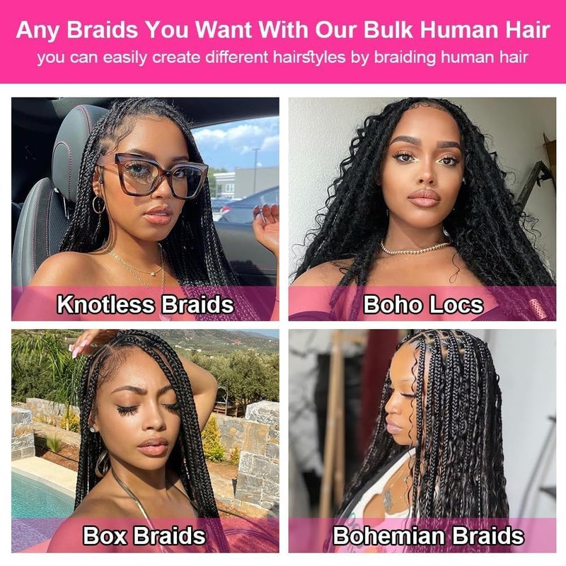 Bangxunk Human Braiding Hair 2 Bundles/Pack 100g Deep Wave Human Bulk Hair for Braiding No Weft 10A Brazilian Virgin Human braiding Hair for Boho Braids Extensions (Natural Color, 16 inch)