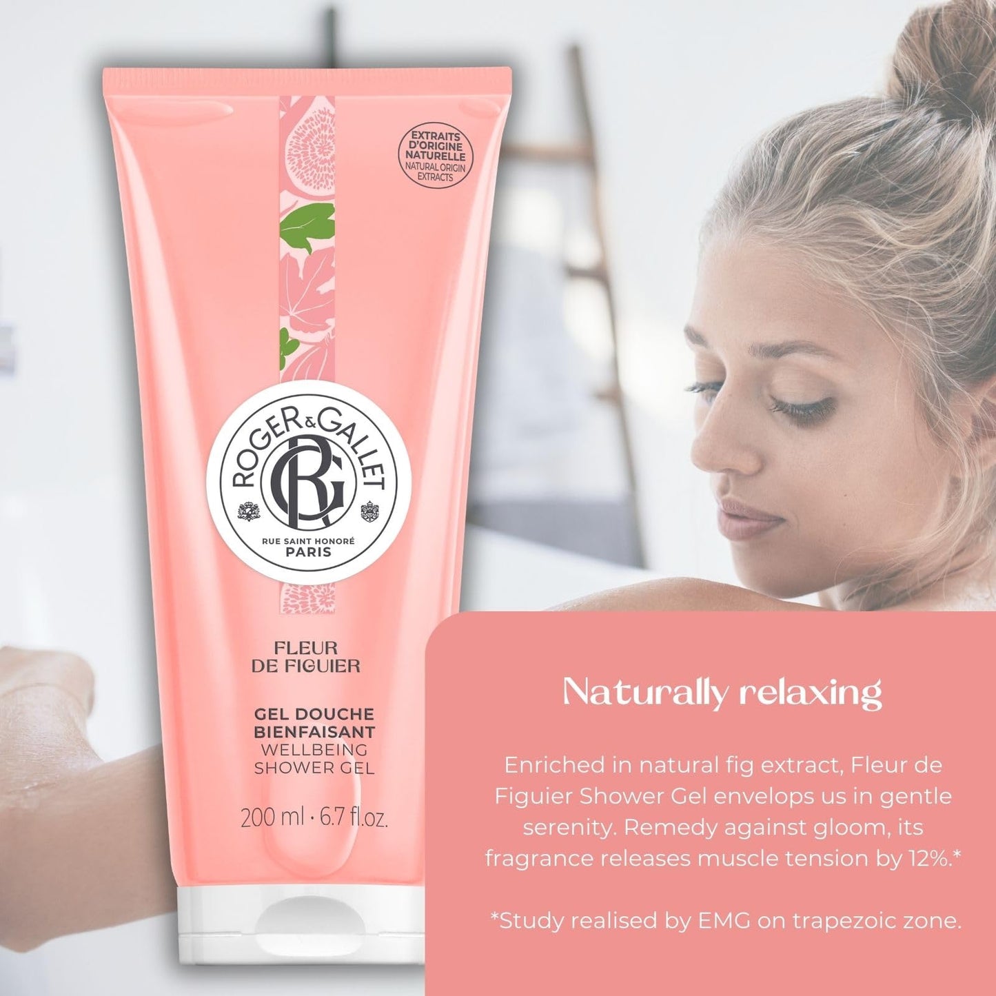 ROGER & GALLET Wellbeing Shower Gel – Plant-Based Hydrating Body Wash with Aloe Vera, Gentle Foaming Cleanser for Soft Skin (Fleur De Figuier - Fig Blossom | 6.7 Oz)