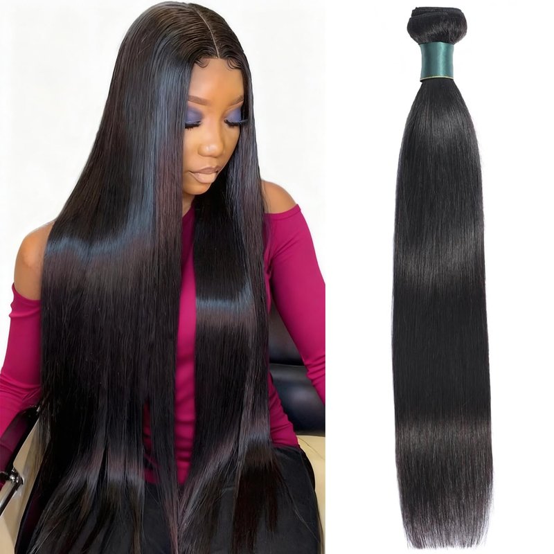 Brazilian Straight Human Hair Bundles 20 Inch 1 Bundle Human Hair Weave 12A 100% Unprocessed Virgin Hair Extensions Single Bundle Natural Black Color
