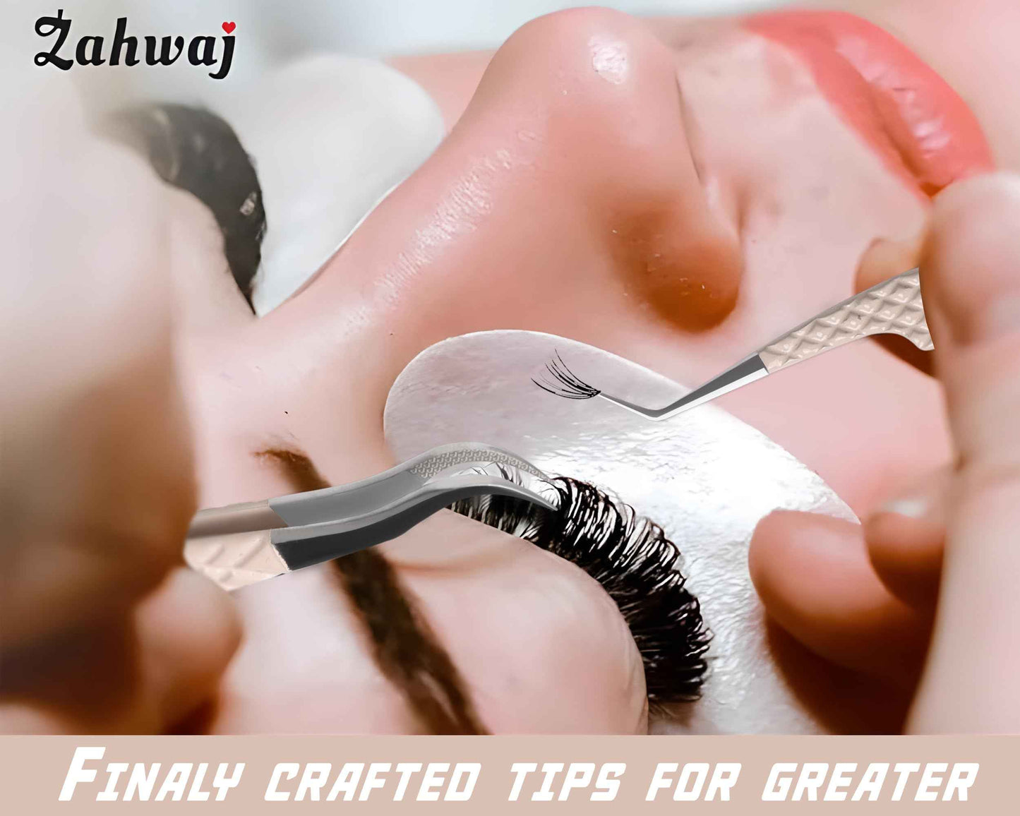 ZAHWAJ Fiber Tip Lash Tweezers - Set of 5 Diamond Grip Eyelash Extension Tweezers, Japanese Stainless Steel Tweezers Set for Volume, Isolation & Classic Lashes (Beige)