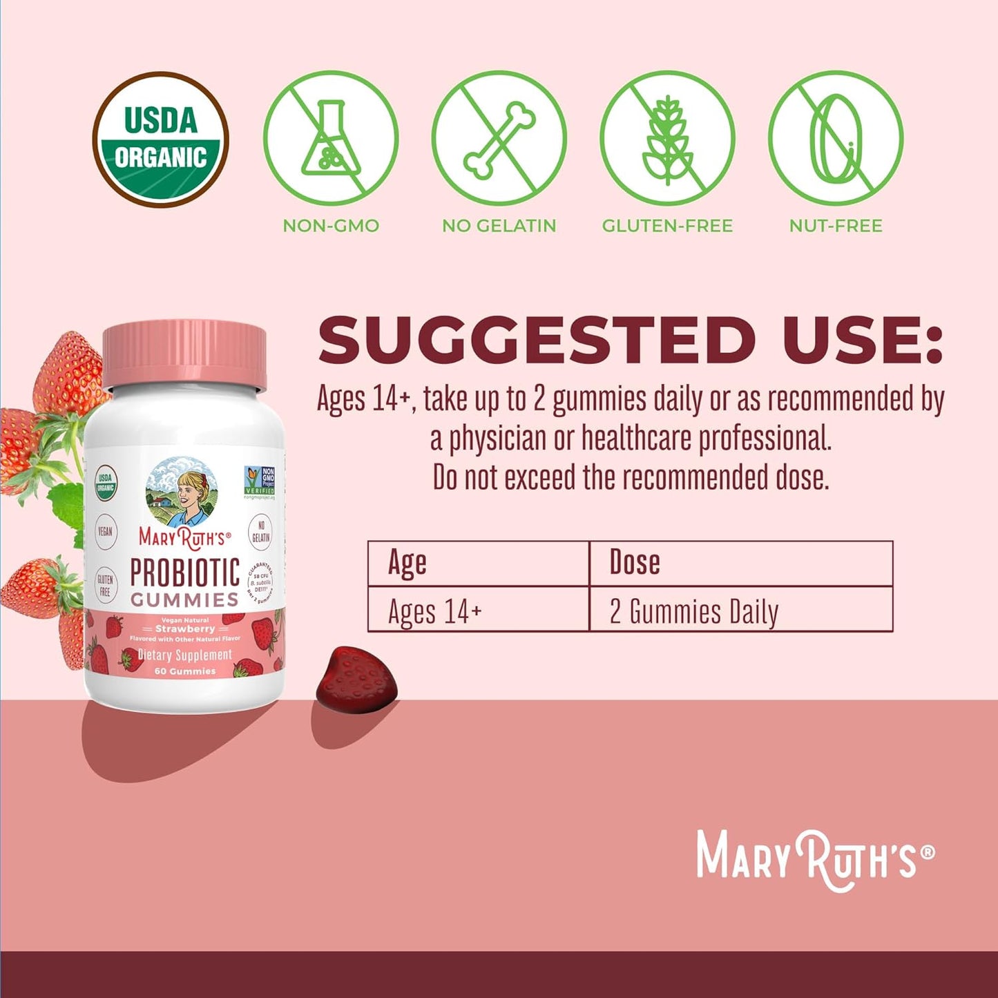Organic Probiotic Gummies - Digestive & Immune Support Supplement | 5 Billion CFU | Vegan, Non-GMO, Gluten-Free | 60 Count