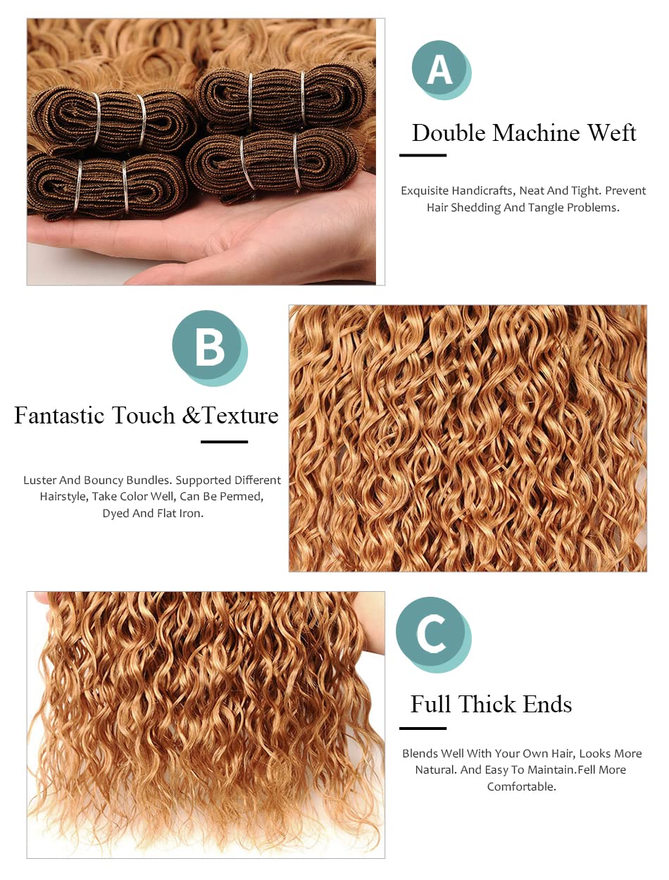 #27 Blonde Bundles Human Hair Kinky Curly Bundles 16 18 20 Inch Honey Blonde Kinky Curly Bundle Human Hair Extensions Unproceesed Virgin Hair 100 Gram Per Bundle 3 Bundle