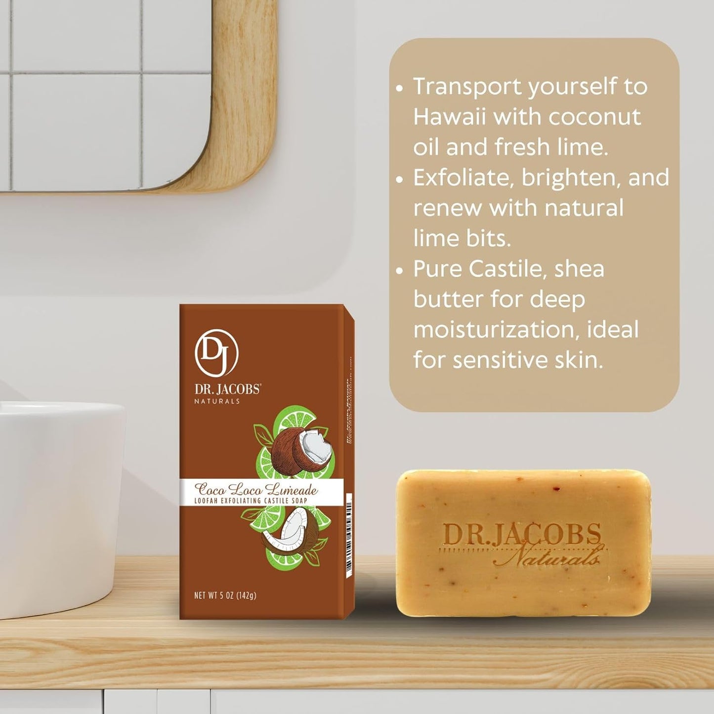 Triple Milled Loofah Exfoliating Castile Bar Soap - Paraben-Free, Sulfate-Free | Pack of 2, Coco Loco Limeade
