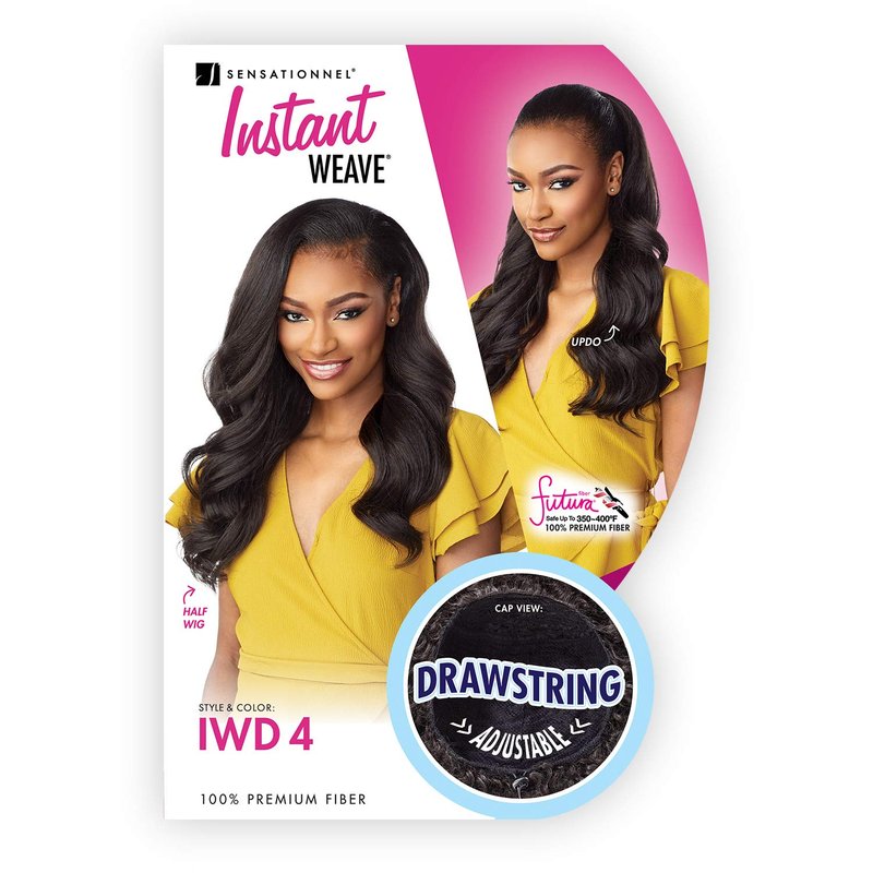 Sensationnel Instant Weave Half Wig - Seamless Synthetic Blend for Natural Hair Blending | Adjustable Drawstring (1B Off Black)