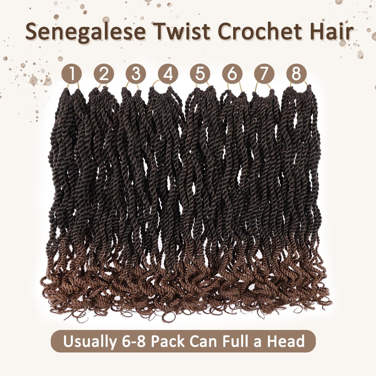 Kachanaa 14 Inch Senegalese Twist Crochet Hair for Black Women 8 Pack Short Pre Looped Crochet Braids With Curly Ends Pre Twisted Crochet Small Hair Synthetic Havana Twist Braiding Hair for Kids T30#