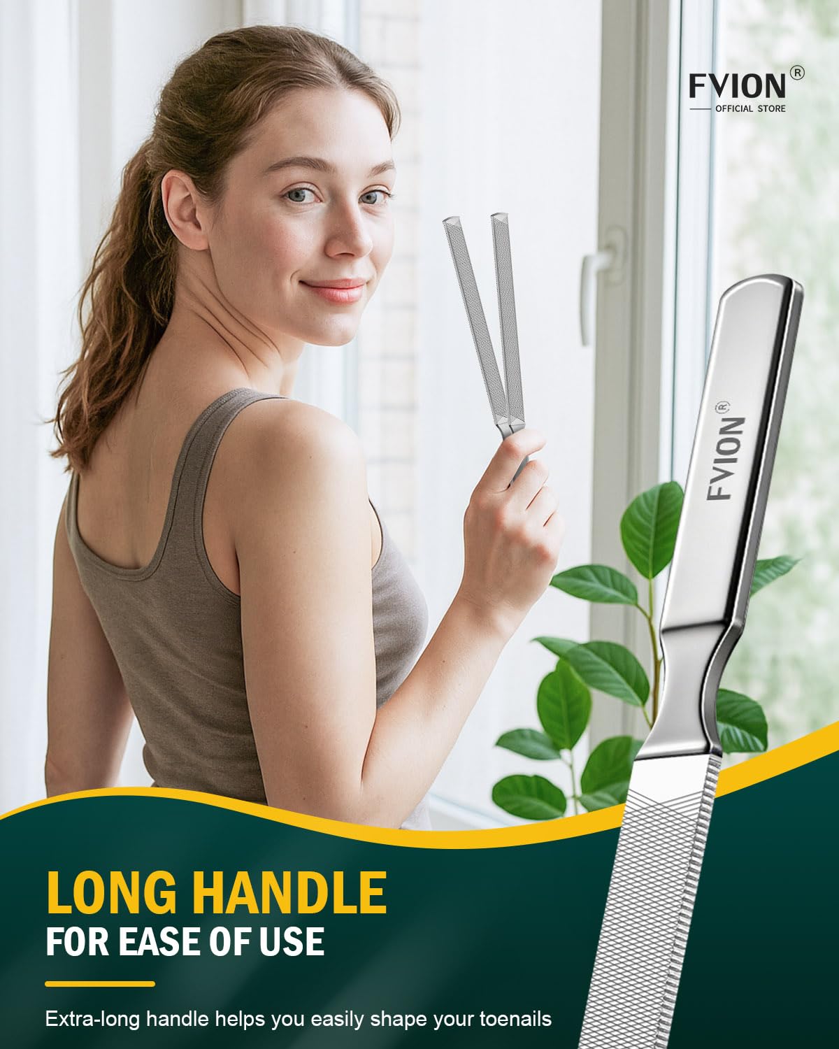 FVION 2 PCS Stainless Steel Double-Sided Long Nail File for Thick Nails – Professional Toenail File, Durable and Efficient Nail Care Tool Ideal for Manicure Or Pedicure (Silver)