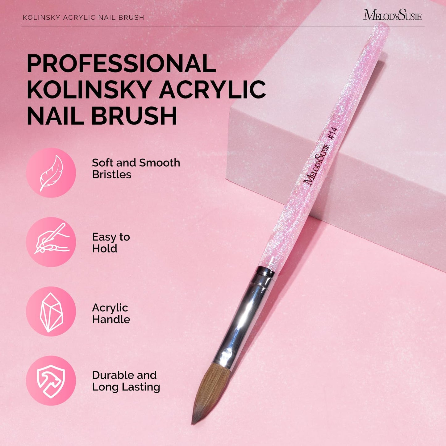 MelodySusie Kolinsky Acrylic Nail Brush,66% Kolinsky Hair Professional Nail Art Brush for Acrylic Application, Aurora Collection Fine Glitter Brush,Size 14
