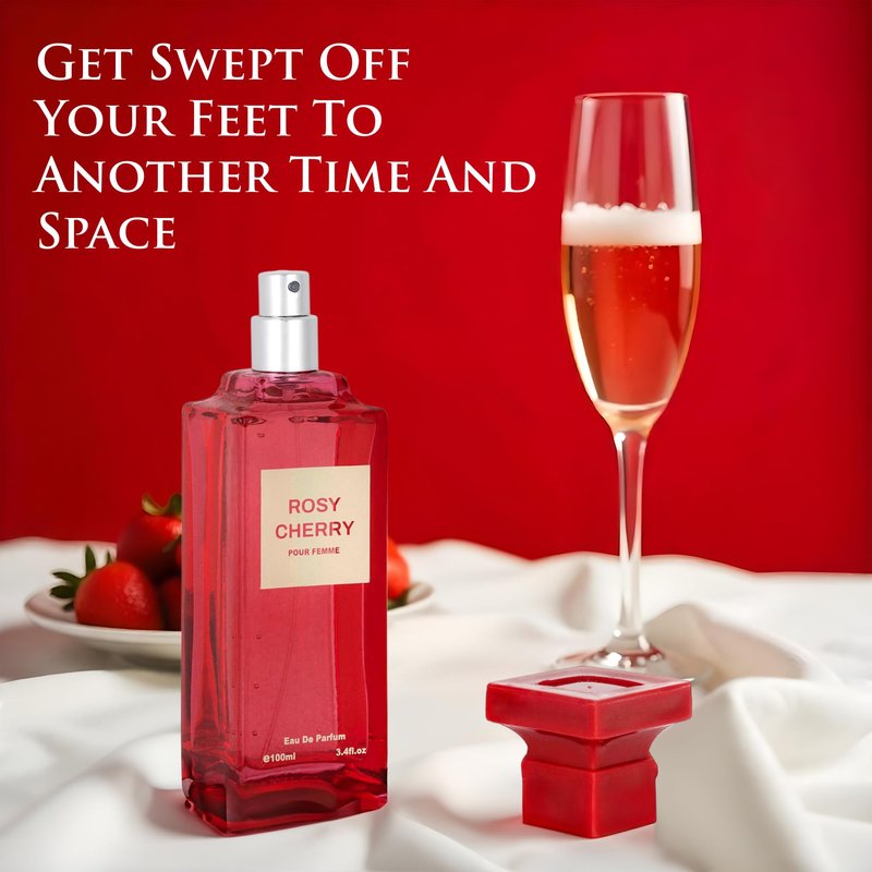 Rosy Cherry for Women - Fruity Floral Fragrance - Top Notes of Cherry & Bitter Almond - Base Scents of Vanilla, Cinnamon, Sandalwood, Cedar, Patchouli & Vetiver - Elegant 100ml Bottle, Women Parfumes