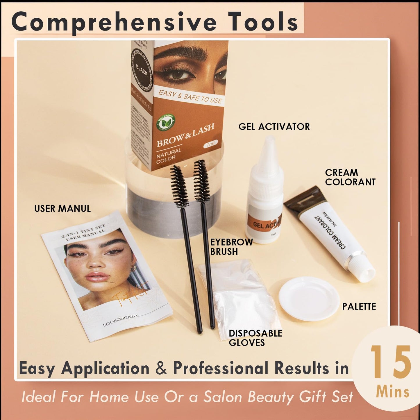Lash Color Kit, At Home DIY Eyebrow & Eyelash Color Set, Instant Results with Natural Ingredients, Safe & Easy to Use, Stays Vibrant for 2 Weeks 7ml (Black)