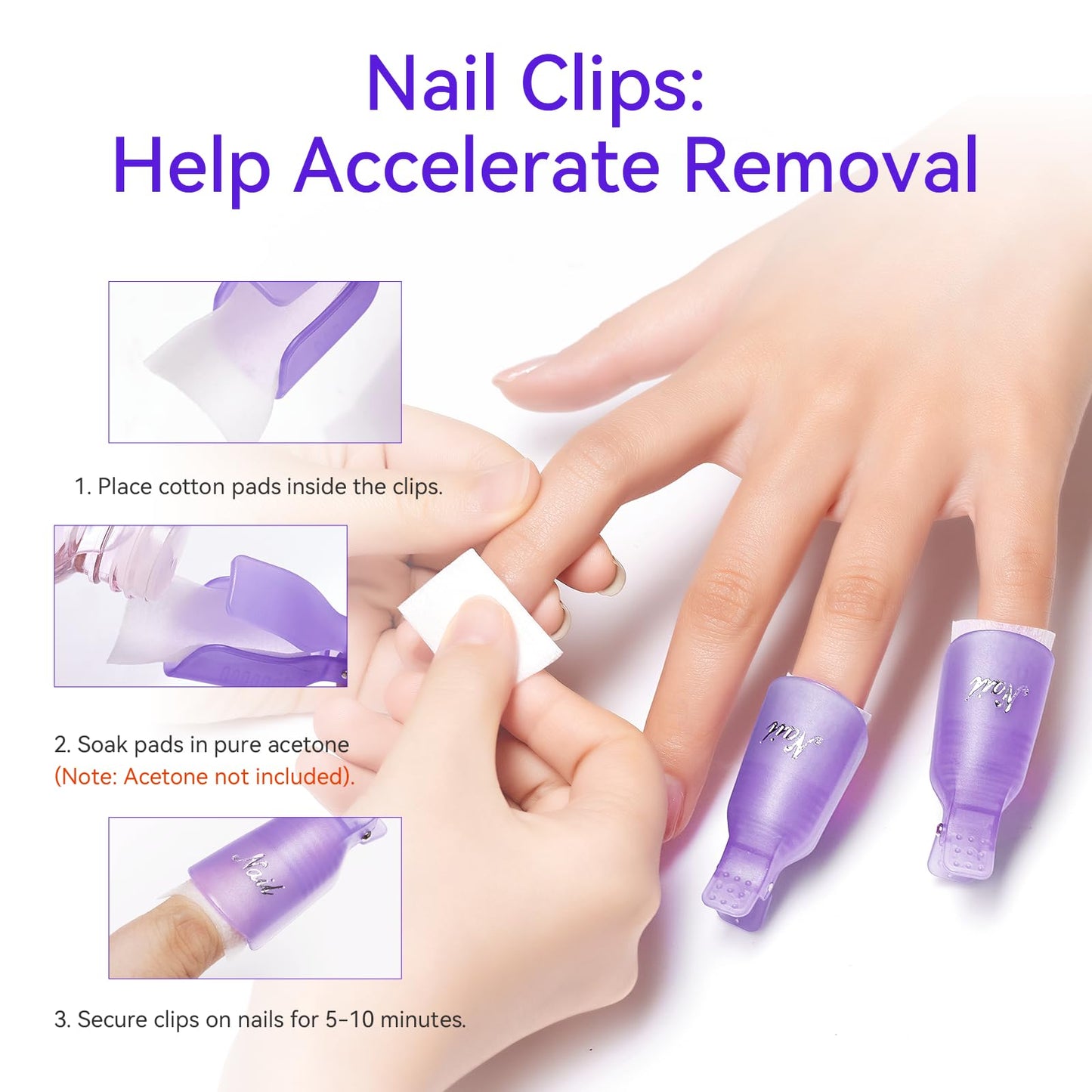 Makartt Nail Polish Remover Clips Kit, 20PCS Reusable Nail Soak Off Clips for Fingers & Toes, Acrylic & Nail Remover Tools, Double-Ended Cuticle Pusher, Fast, Mess-Free Gel Removal at Home or Salon