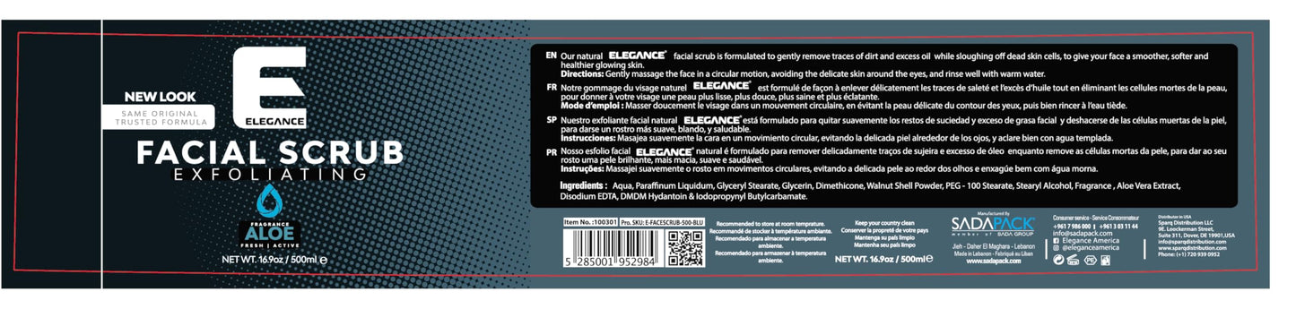 Elegance Natural Face Scrub, 16.9 Oz, Aloe Vera Based Facial Scrub, Exfoliate and Eliminate Impurities for a Healthy and Hydrated Glowing Skin