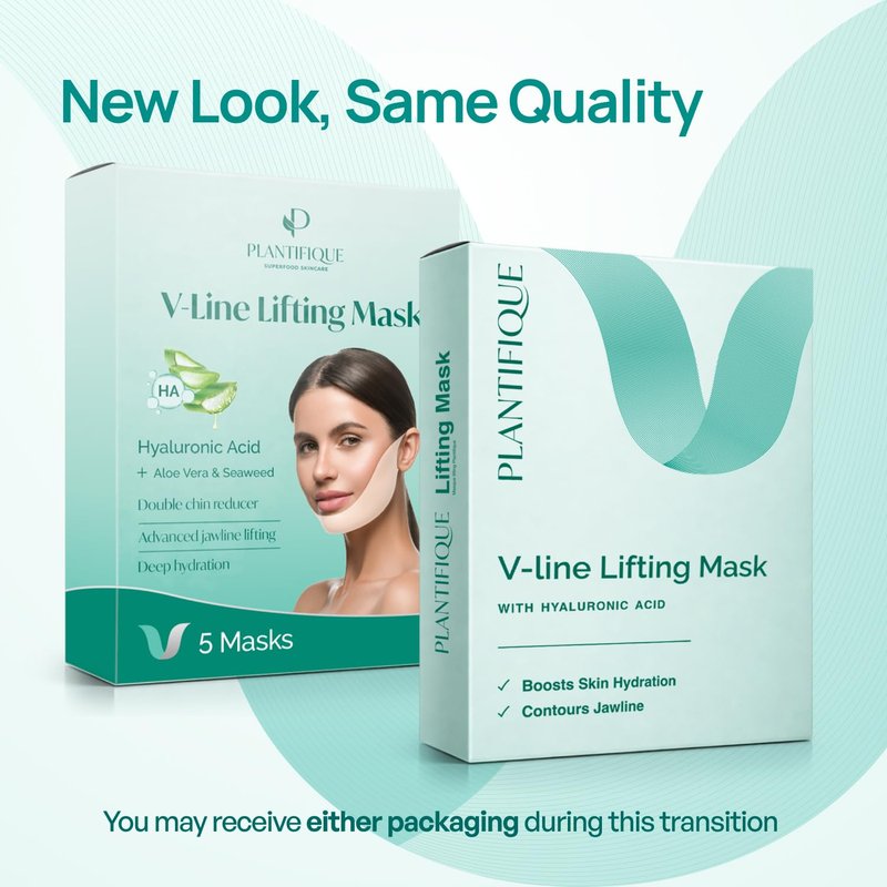 PLANTIFIQUE V-Line Chin Lifting Mask, 15 PCS - Double Chin Strap with Hyaluronic Acid & Aloe Vera - Jawline Shaping, Neck Firming and Tightening