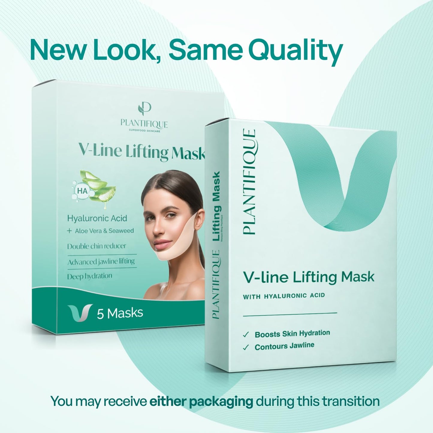PLANTIFIQUE V-Line Chin Lifting Mask with Hyaluronic Acid & Aloe Vera, 20 Pcs - Double Chin Reducer, Jawline Shaper, Neck Firming and Tightening