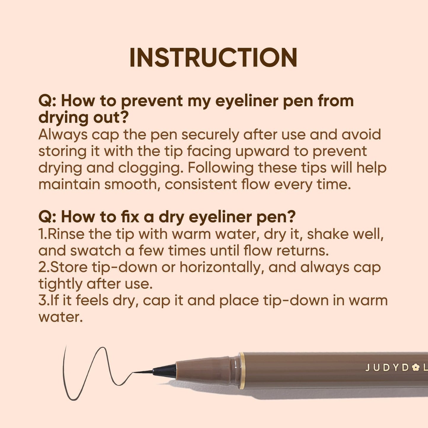 JUDYDOLL Ultra-Fine Liquid Eyeliner-Precision Tip for Wing Line, Smudge-Proof, Quick-Drying, Waterproof, Easy to Get Inner Corner Lined, Hooded Eyes-Friendly (#2 Deep Brown)