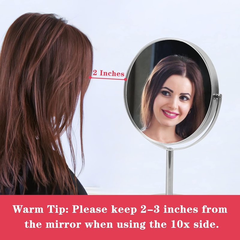 10X Magnifying Makeup Mirror - 8 Inch Double-Sided Swivel Desk Mirror | 1X/10X Magnification for Dresser & Bathroom