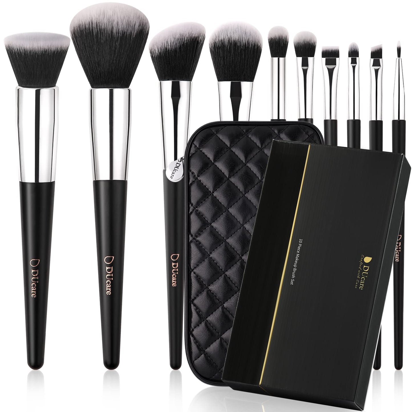 DUcare Travel Makeup Brushes with Bag 10Pcs Makeup Brush set Premium Synthetic Kabuki Foundation Blending Brush Face Powder Blush Concealers Eye Shadows