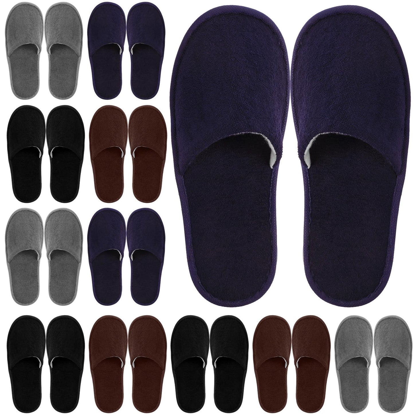 Geyoga 12 Pair Disposable House Slippers for Guests Non Slip Spa Hotel Disposable Slippers Washable Reusable for Wedding Bride Travel Shoeless Home Bathroom(Black, Brown, Navy Blue, Dark Gray,L)