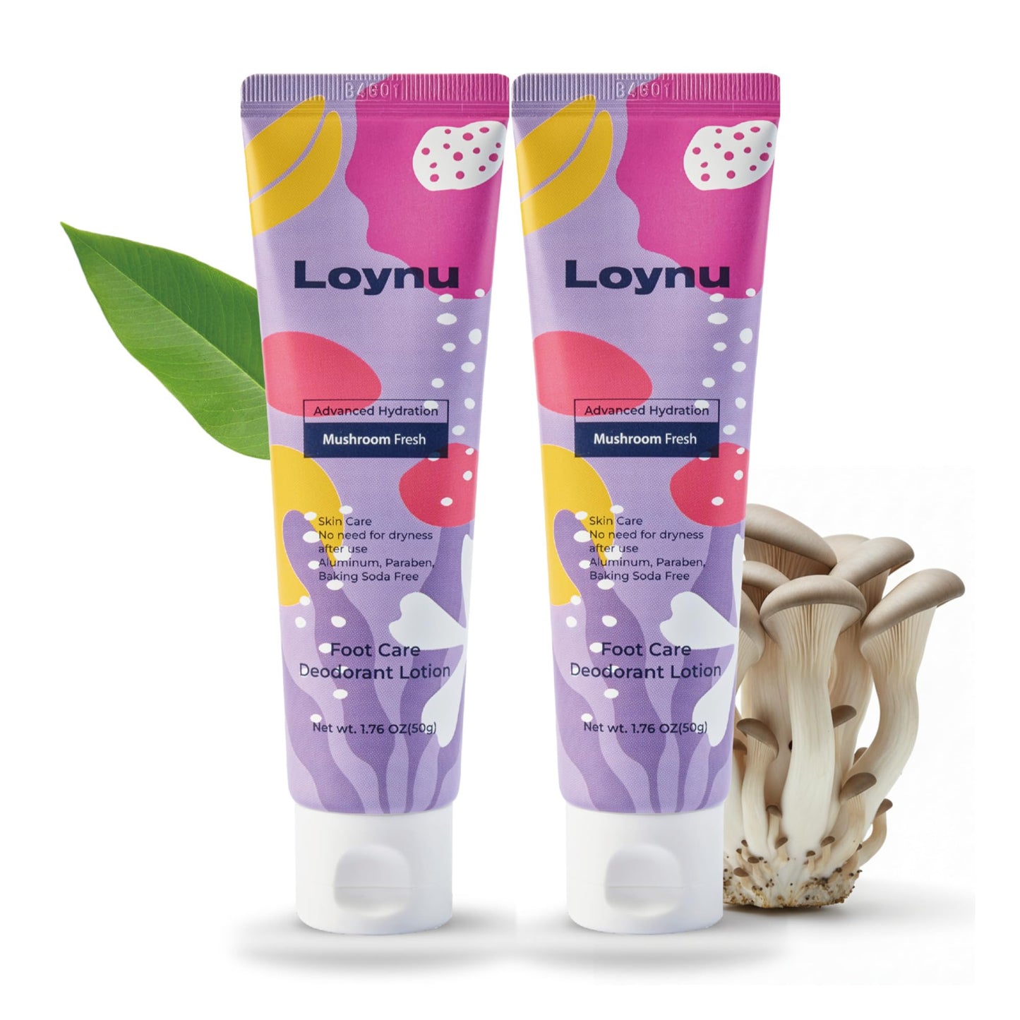 LOYNU Foot Care Deodorant Lotion – Long-Lasting Odor Control & Deep Hydration, Neutralizes Foot Odor, Moisturizes Dry, Cracked Heels, Mushroom Extract Formula for Soft, Healthy-Feeling Feet, 2PCS
