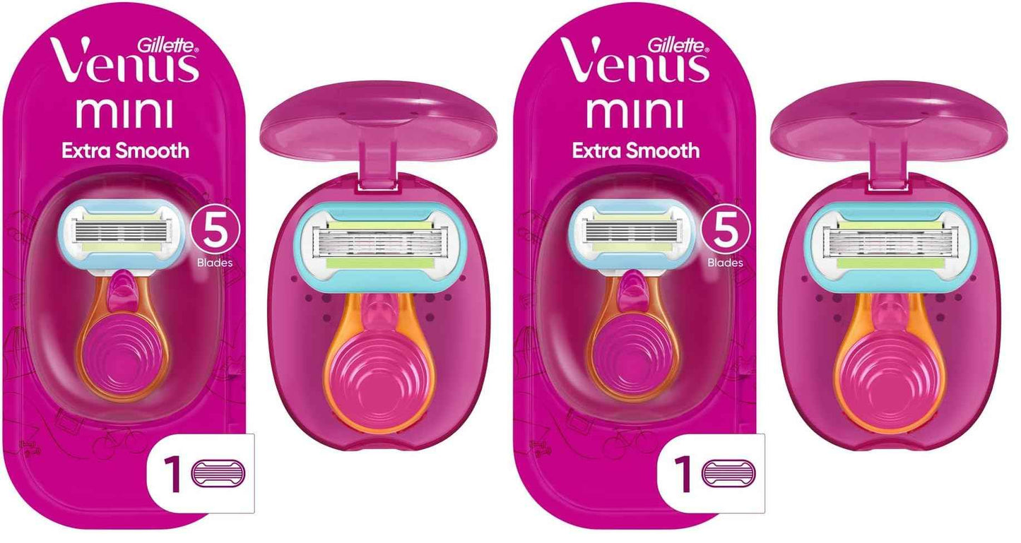 Gillette Venus Extra Smooth On The Go Razor For Women, Handle + 1 Blade Refill + 1 Travel Case, Great Addition To Your Travel Size Toiletries (Pack of 2)