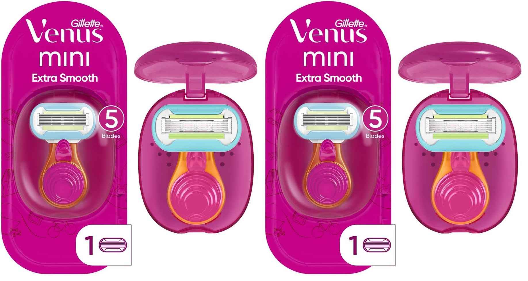 Gillette Venus Extra Smooth On The Go Razor For Women, Handle + 1 Blade Refill + 1 Travel Case, Great Addition To Your Travel Size Toiletries (Pack of 2)