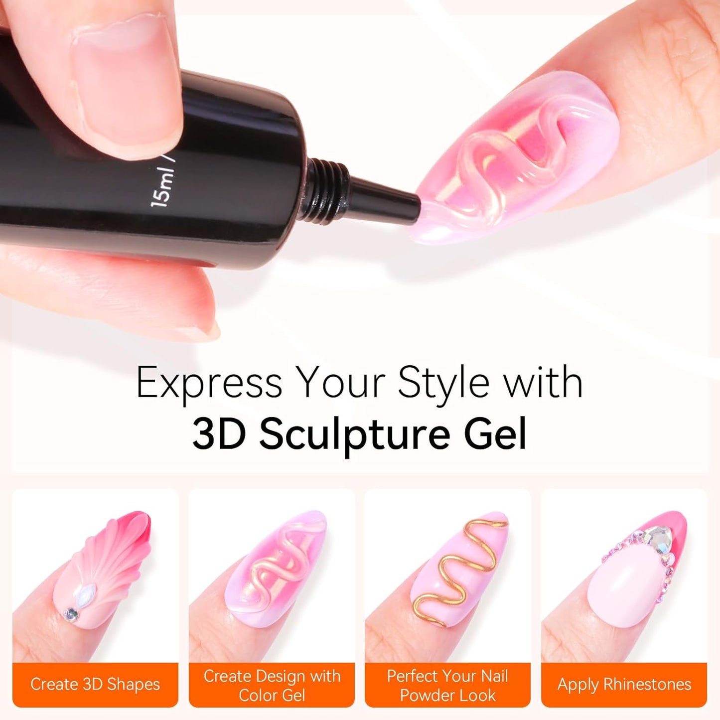 3D Nail Gel Sculpting Kit - DIY Nail Art Designs with Luminoza 10W Cordless UV/LED Lamp | 15g Bundle