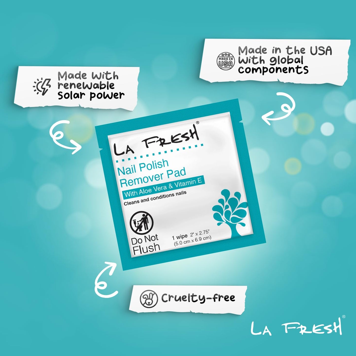 La Fresh Nail Polish Remover Wet Wipes with Lavender, Aloe Vera, and Vitamin E Pack of 50ct Acetone-Infused Pads - Nail Care Travel Essentials