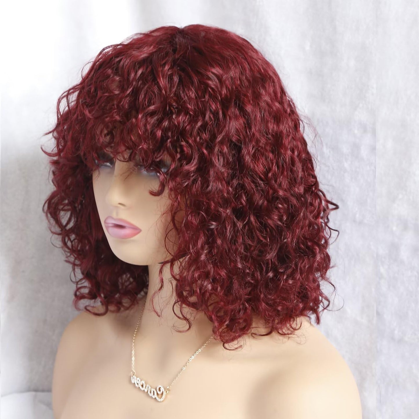 IMAYLI Curly Bob Wig with Bangs 10inch Short Curly Wigs for Black Women Human Hair 180% Density Glueless Water Wave Brazilian Hair wigs None Lace Front Wig P4/30