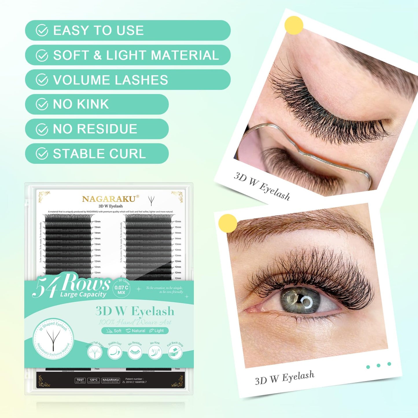 NAGARAKU W Eyelash Extensions High Capacity 54 Rows 3D Volume Premade Fan 0.07mm D Curl 7-15mm Mix Matte Black Easy Fanning yy Eye Lashes Handwoven W Shaped Wispy Cluster Professional Lash Supplies