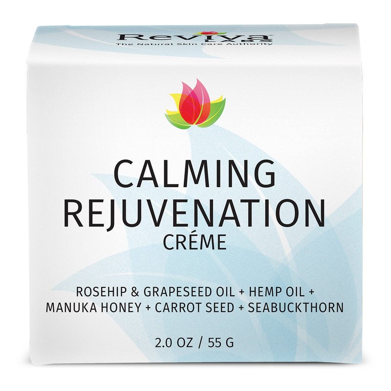 Reviva Labs 2oz Calming Rejuvenation Creme with Rosehip Oil, Grapeseed Oil, Carrot Seed Oil, Seabuckthorn, Manuka Honey, and Beeswax helps to calm and moisturize with Antioxidants, EFAs, and OMEGAs