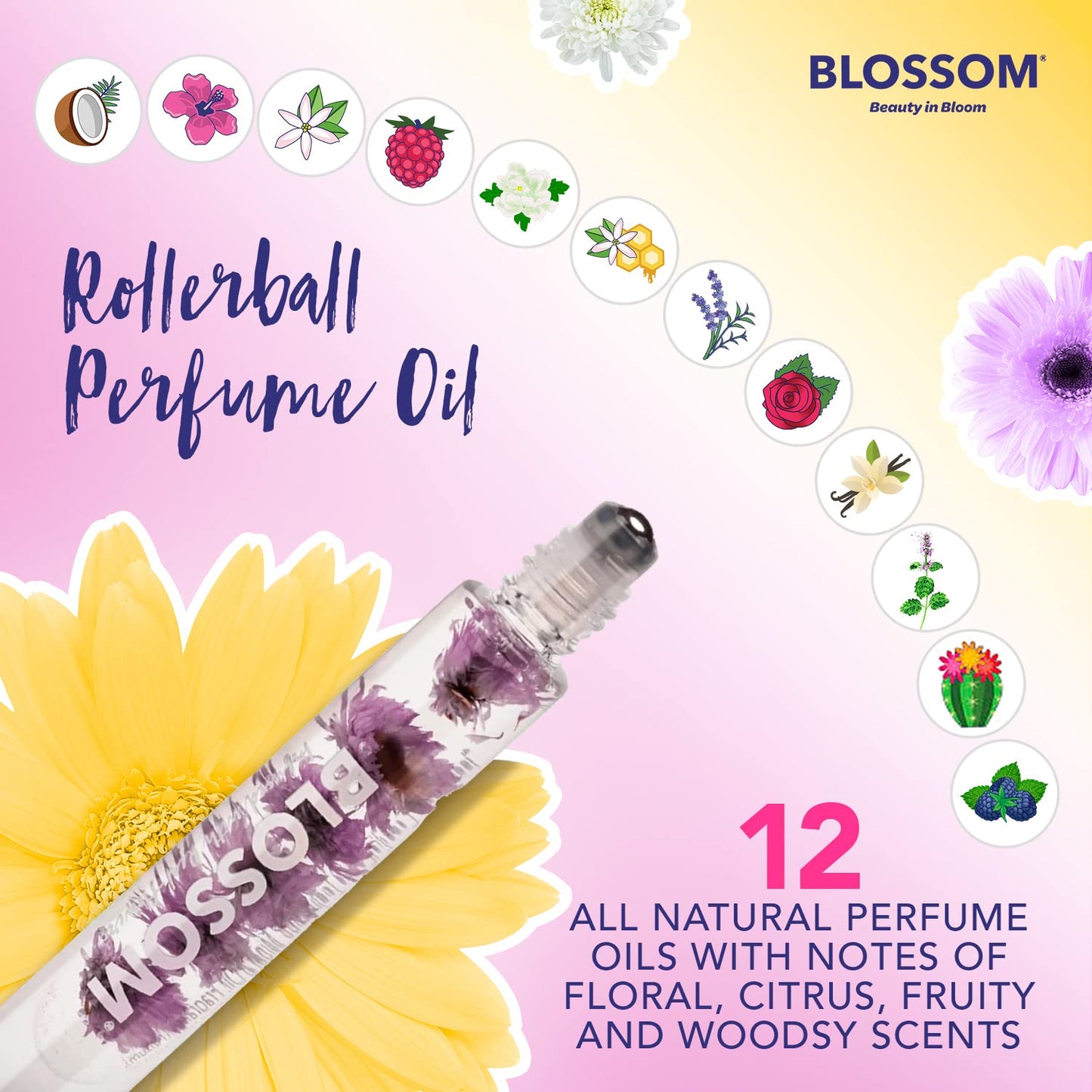 Blossom Roll-On Perfume Oil - Natural Essential Oils & Real Flowers | 2-Pack Lavenderwood & Afleurdesiac