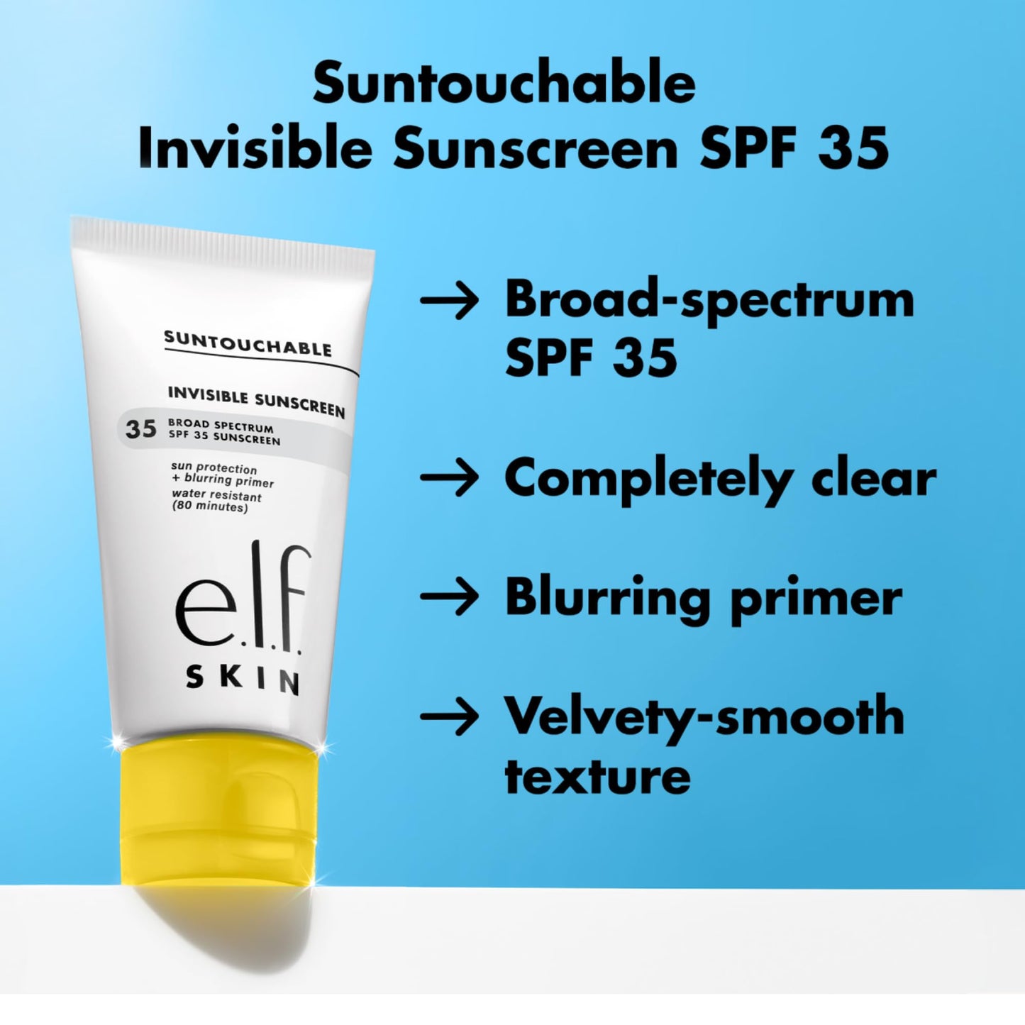 e.l.f. SKIN Suntouchable Invisible SPF 35 Sunscreen, Lightweight Gel for Under Makeup, Daily Face Sunscreen for Women, Vegan & Cruelty-Free