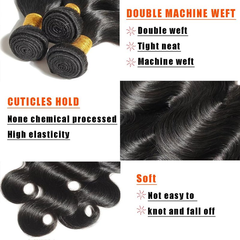 Body Wave Human Hair Bundles 18 20 22 Inch 1B Color Natural Black Bundles Human Hair 12A Unprocessed Native Virgin Hair 100/PC 3 Extensions Wet and Wavy Human Hair Extensions for Women