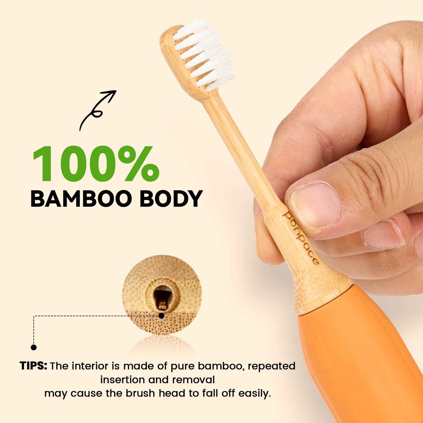 PONPACE Bamboo Toothbrush Heads Compatible with 7AM2M, Extra Soft Castor-Oil Bristles for Sensitive Teeth, Eco-Friendly & Gentle Cleaning