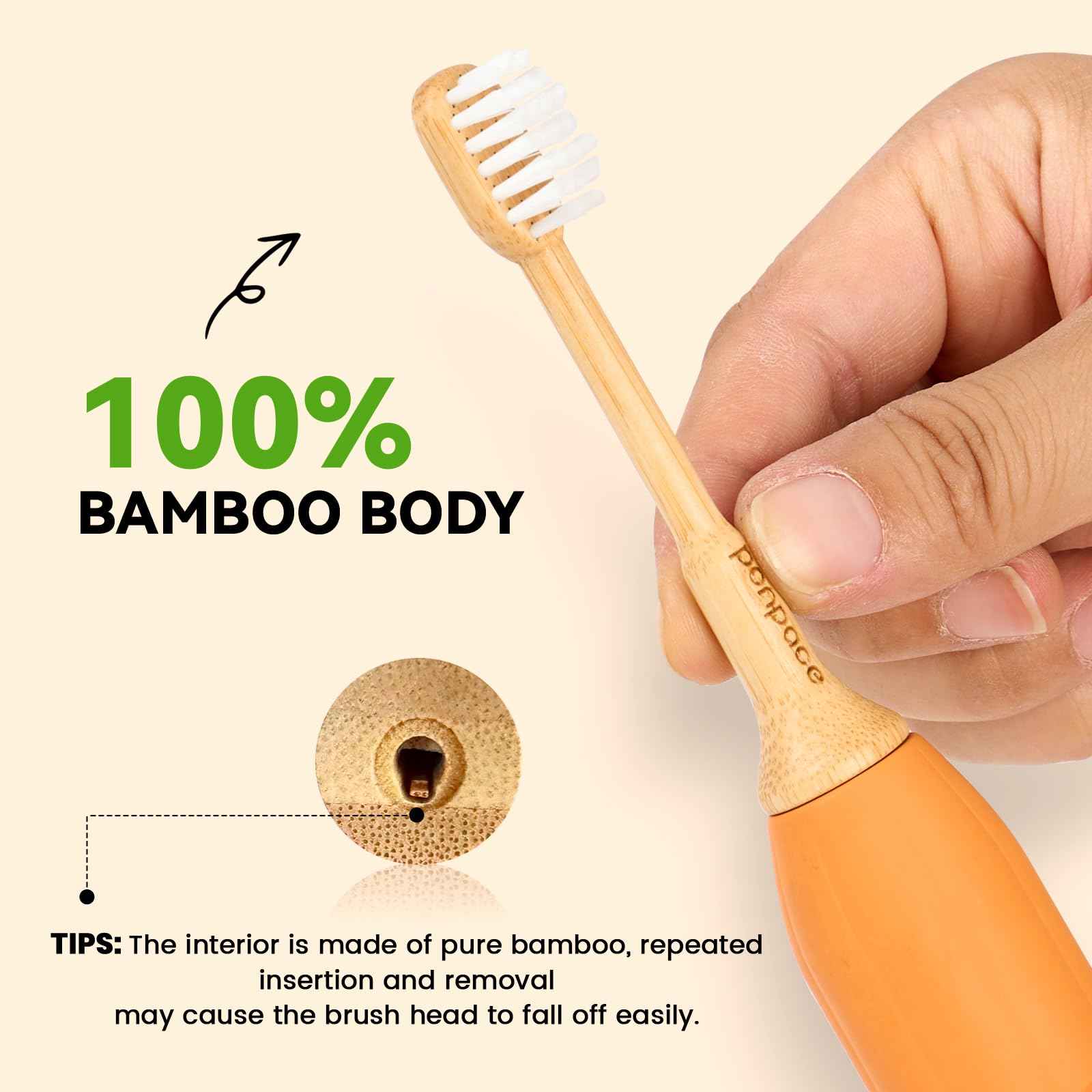 PONPACE Bamboo Toothbrush Heads Compatible with 7AM2M, Extra Soft Castor-Oil Bristles for Sensitive Teeth, Eco-Friendly & Gentle Cleaning
