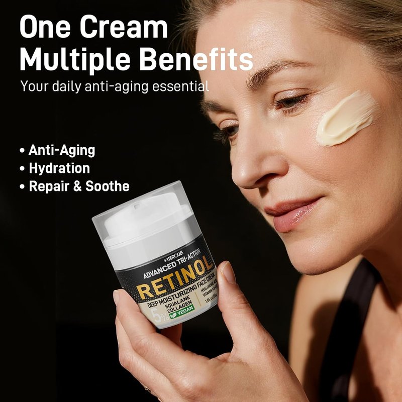 Retinol Anti-Aging Face Moisturizer Cream - Hydrating Night Cream with 5% Squalane & Hyaluronic Acid | 1.85oz
