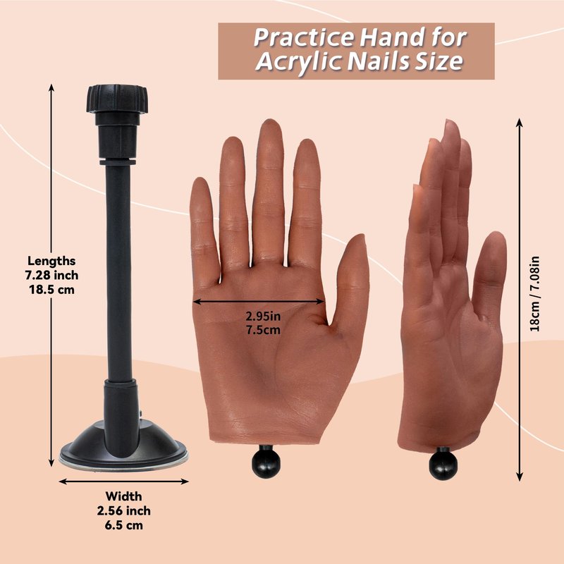 Veikmv Practice Hand for Acrylic Nails,with Flexible Fingers, Realistic Silicone Mannequin Hand Model for Nail Art Training, Gel Polish and Manicure Beginner Kit