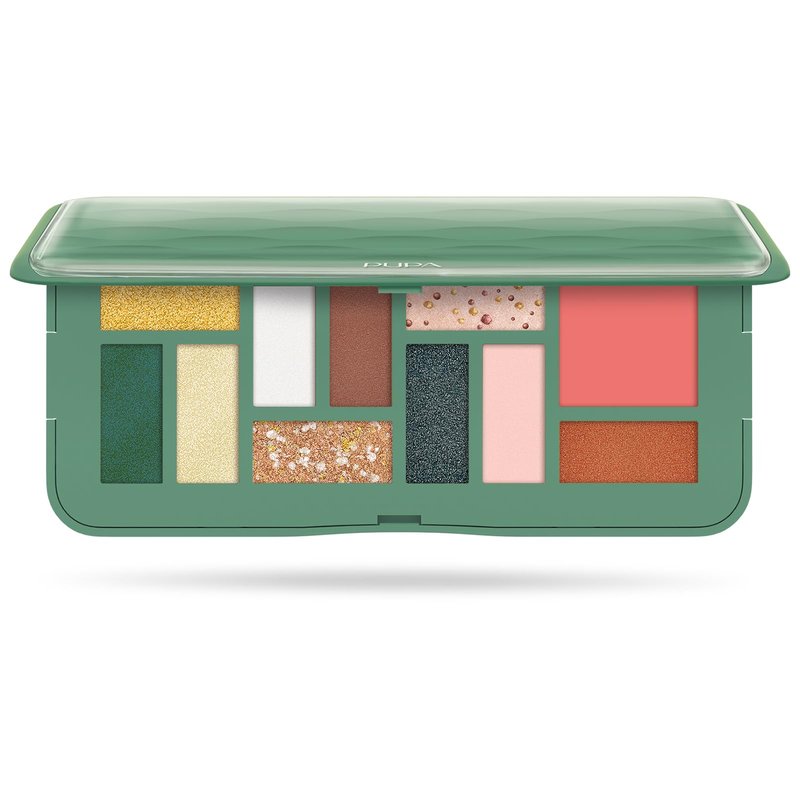 Pupa Milano Make-Up Palette M, 002 Green, 0.42 oz - Eyeshadow Palette with Matte, Shimmer, Metallic Finishes - Highly Pigmented Eyeshadow, Blush Palette - 11 Blendable Eye Makeup Shades - Talc-Free