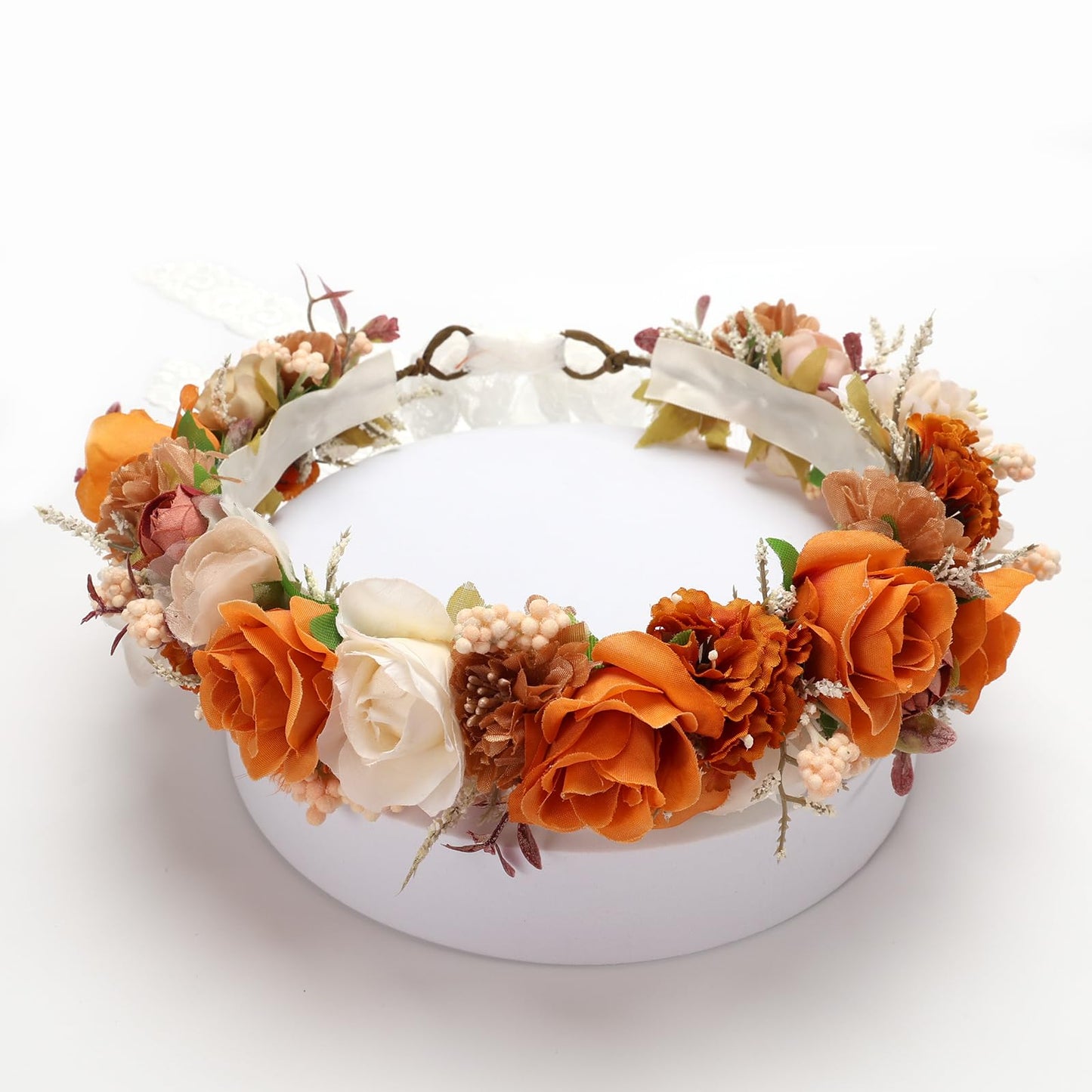PoshMyra Dusty Pink Flower Crown for Girls (Burnt Orange-Adult)
