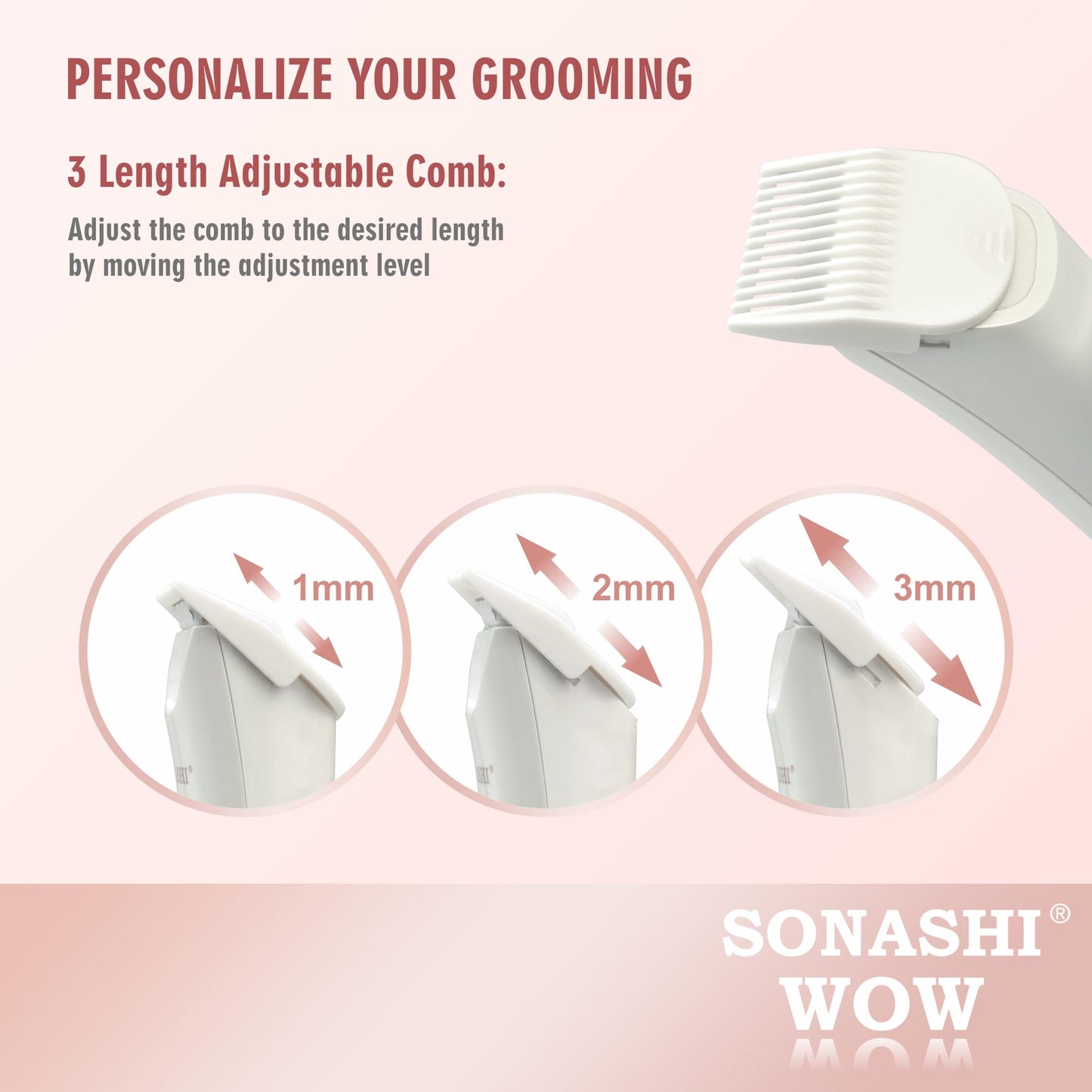 SONASHI WOW Electric Body Hair Trimmer - Groin Trimmer for Men - Bikini Trimmer Women - Wet/Dry Shaver Groomer, Rechargeable, Waterproof, Painless Hair Removal (White)