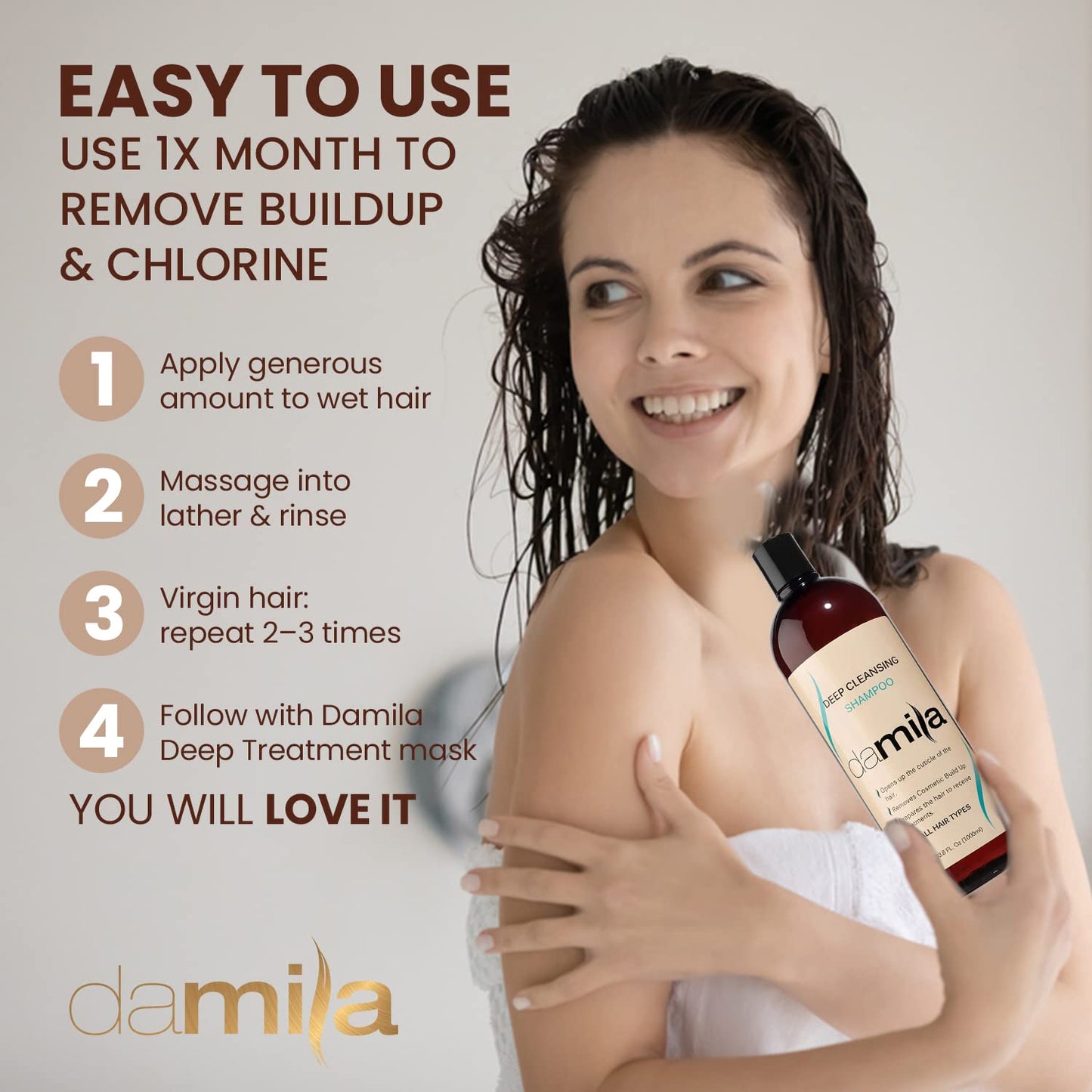 damila Deep Cleansing Shampoo - Clarifying Shampoo For All Hair Types - Degreases, Removes Residue and Product Build Up - Prepares Hair for Keratin Hair Treatment (4 Fl Oz)
