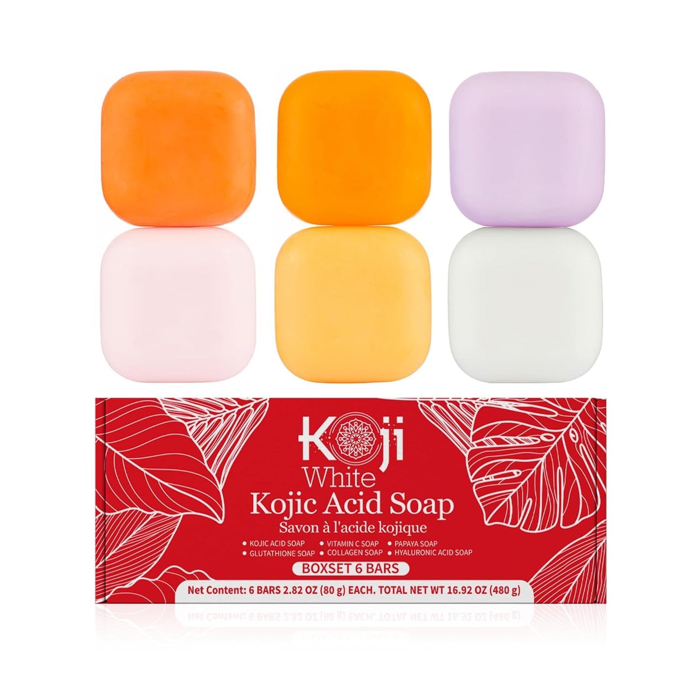 Kojic Acid Soap Gift Set - Natural Vegan Soap with Papaya, Glutathione, Vitamin C | 2.8 Oz (6 Bars)