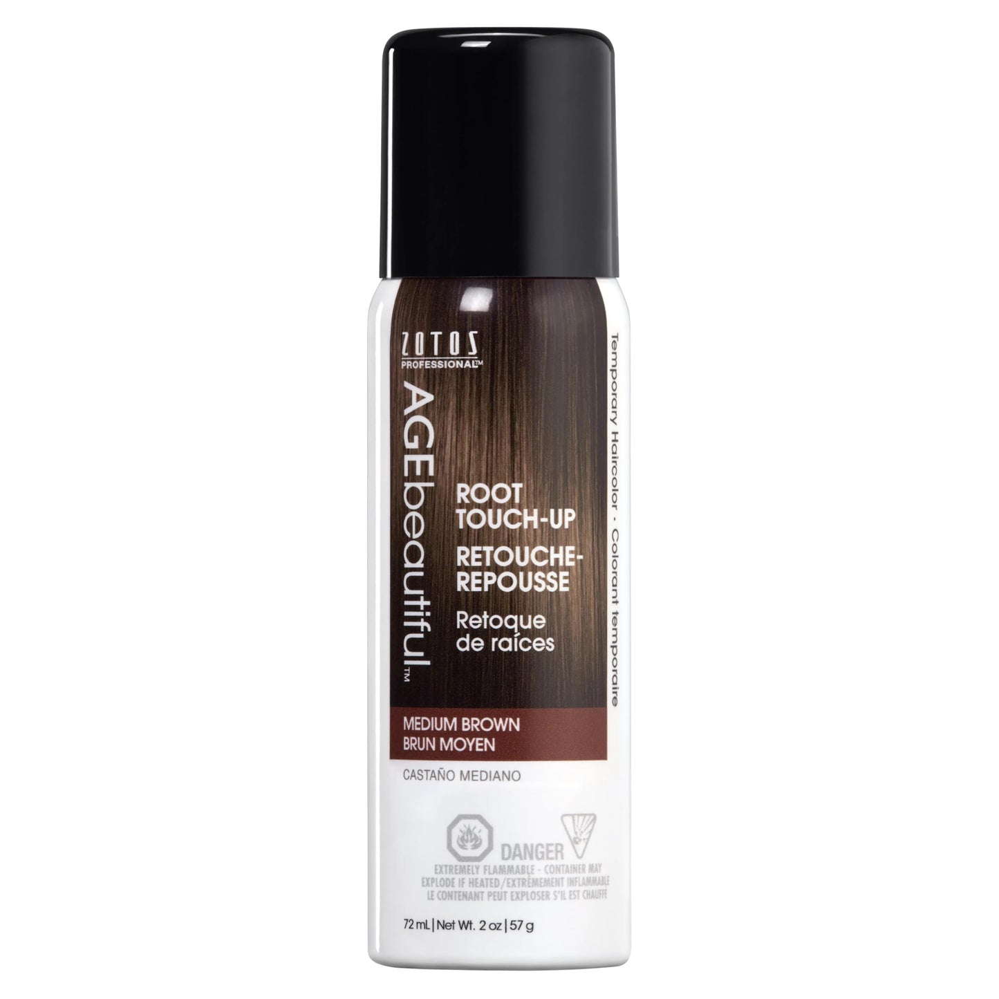 AGE beautiful Root Touch Up Hair Color Spray, Temporary Gray Root Concealer for Roots, Hairline & Thinning Hair, Adds Volume, Water & Sweat Resistant, Medium Brown, 2 Fl Oz