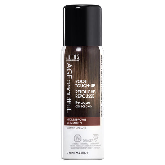 AGE beautiful Root Touch Up Hair Color Spray, Temporary Gray Root Concealer for Roots, Hairline & Thinning Hair, Adds Volume, Water & Sweat Resistant, Medium Brown, 2 Fl Oz