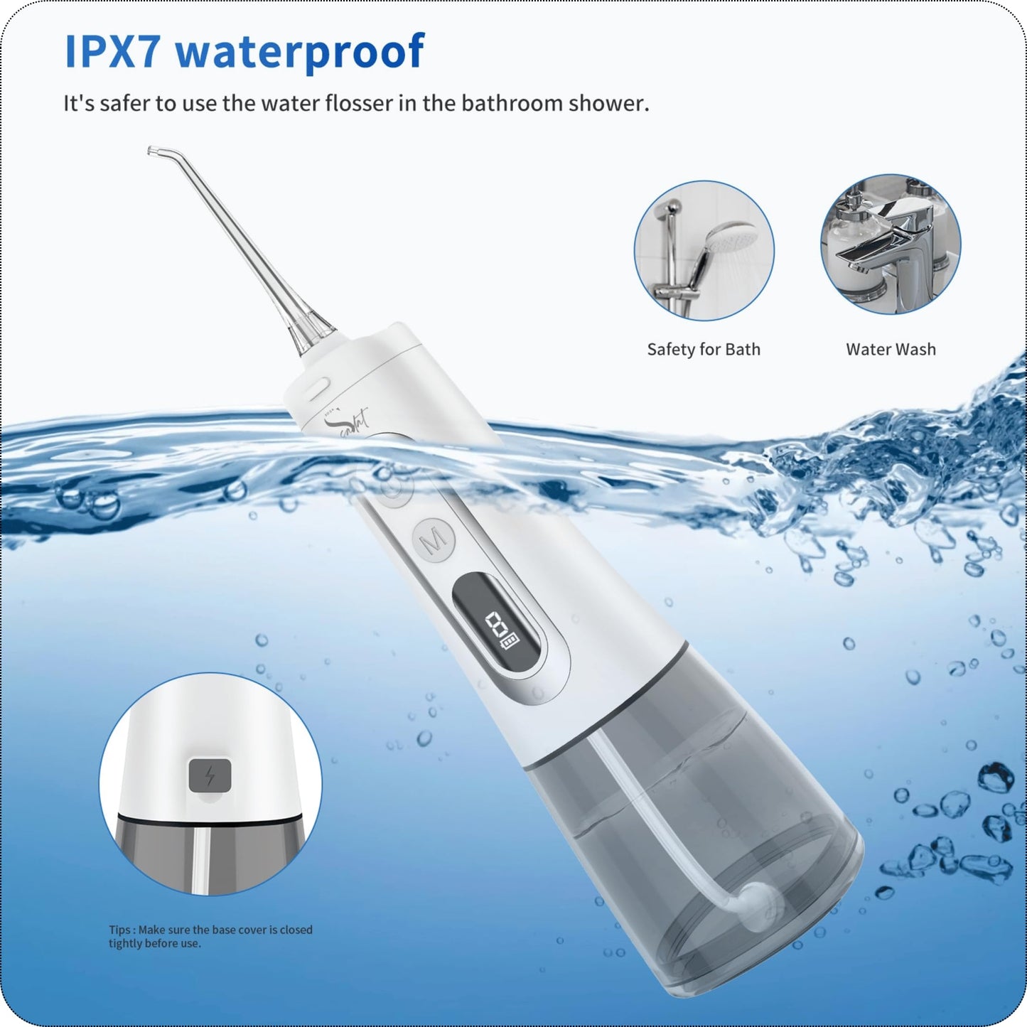 Sadat Cordless Water Dental Flosser – 9 Modes, LED Screen, 300ML Portable Oral Irrigator, Rechargeable & IPX7 Waterproof, Teeth Cleaning Picks for Home & Travel White