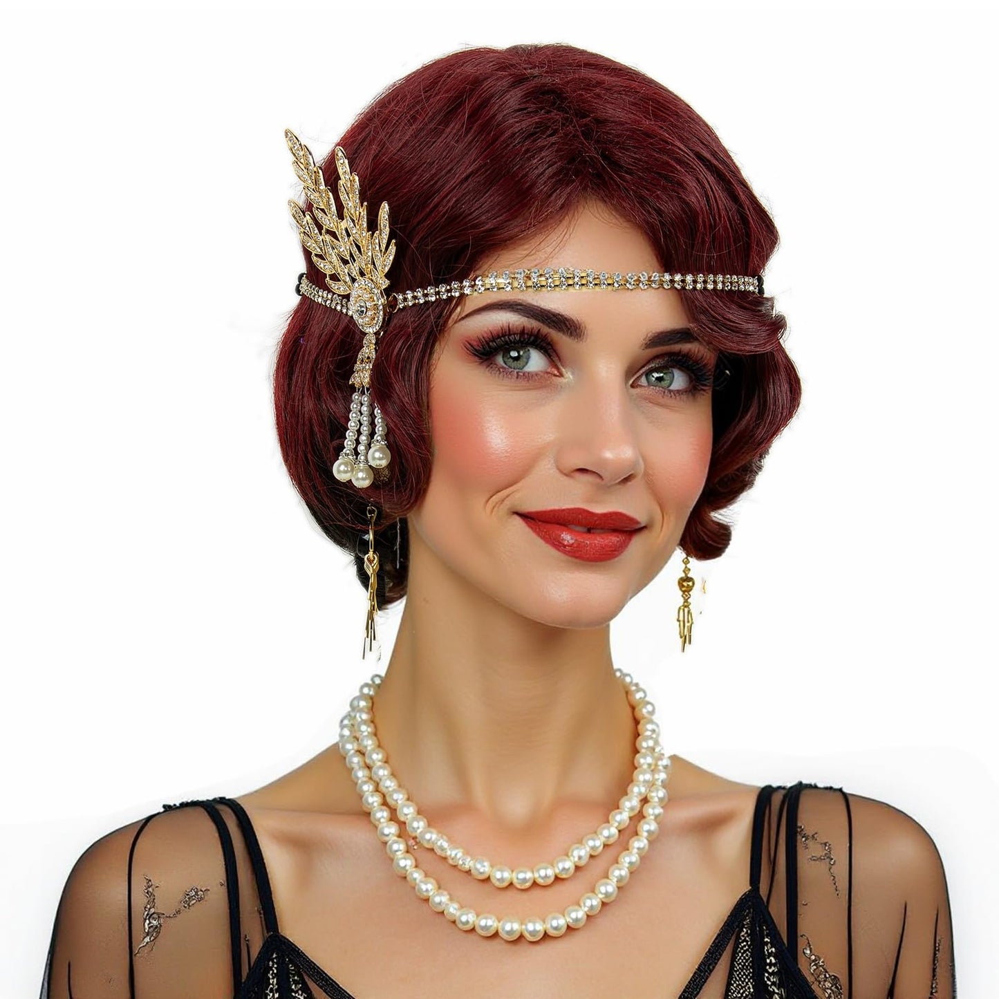 STfantasy 20S Finger Wave Wig Flapper Curly Synthetic Hair for Women 1920s Cosplay Costume Halloween Party Daily Everyday Wear (Black+Red)