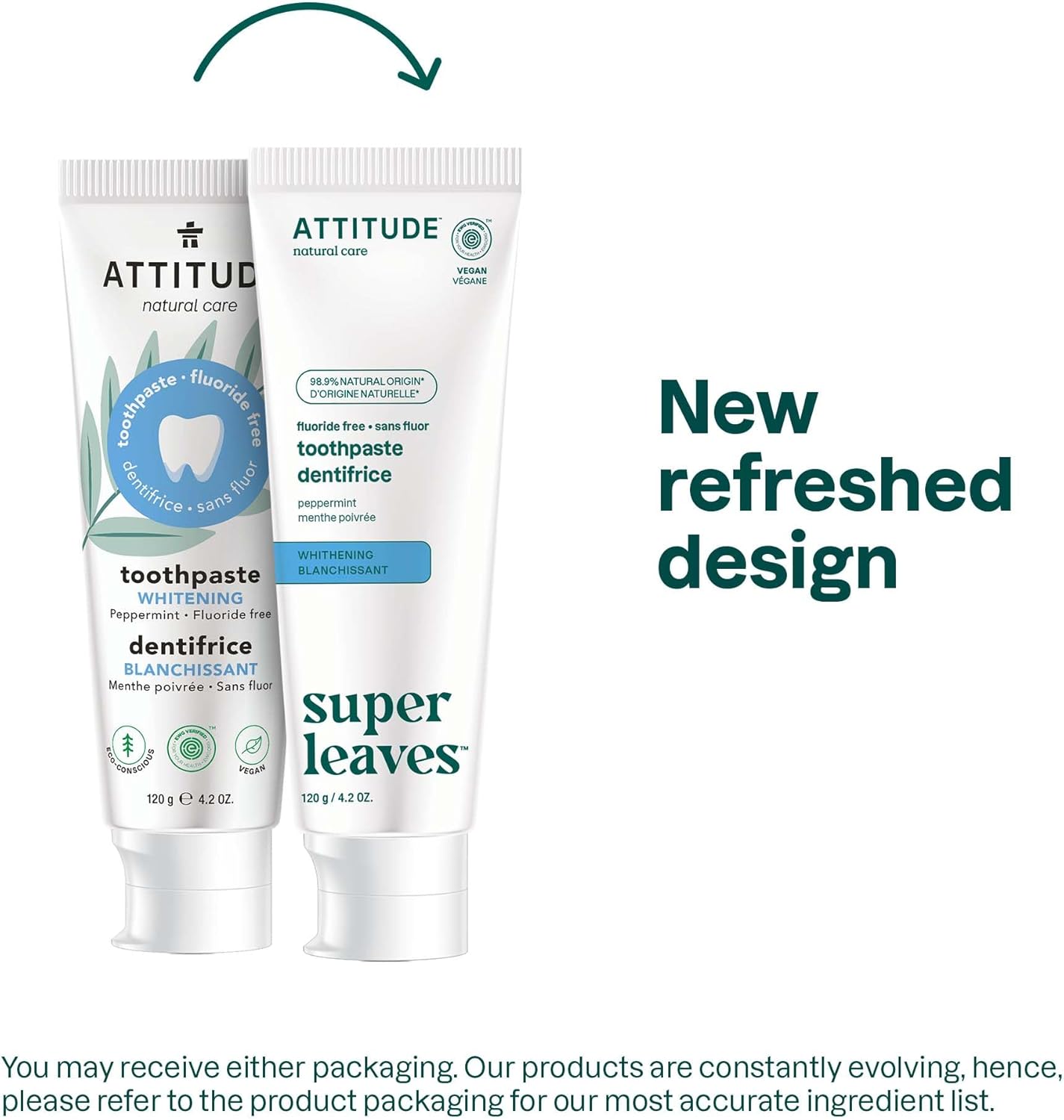 Fluoride-Free Whitening Toothpaste - Peppermint Flavor | Vegan, EWG Verified, 4.2 Oz