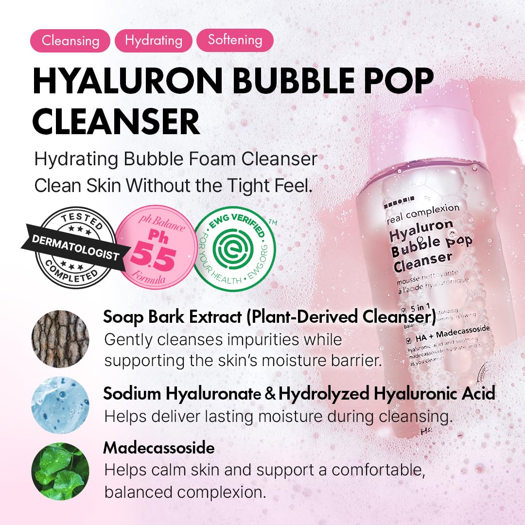 Hanskin Hyaluron Bubble Pop Cleanser – Korean Hydrating Foaming Face Wash with Hyaluronic Acid for Gentle Deep Cleansing, Softening Glow, pH-Balanced Daily Cleanser for Glass Skin | 5.07 fl oz
