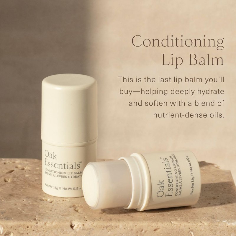 Oak Essentials Conditioning Lip Balm, Ultra-Hydrating Moisturizer with Shea Butter and Argan Oil, Nourishing Antioxidant-Rich Lip Care for Dry, Chapped Lips, Clear Dewy Sheen, 3.6g